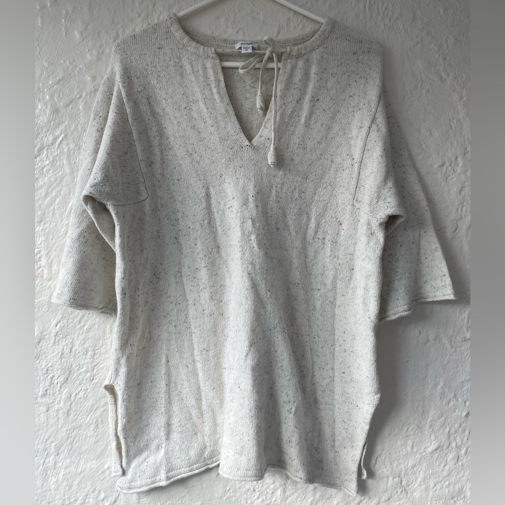 Pure Jill speckled gray womens cotton wool ivory 3/4 Wide sleeve sweater; size M